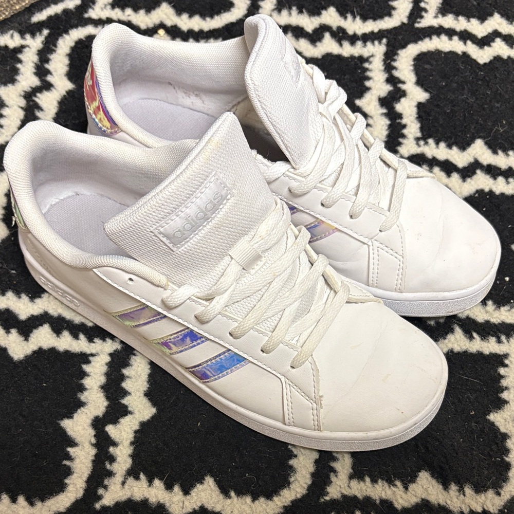 Adidas White Shoes with Iridescent Accents